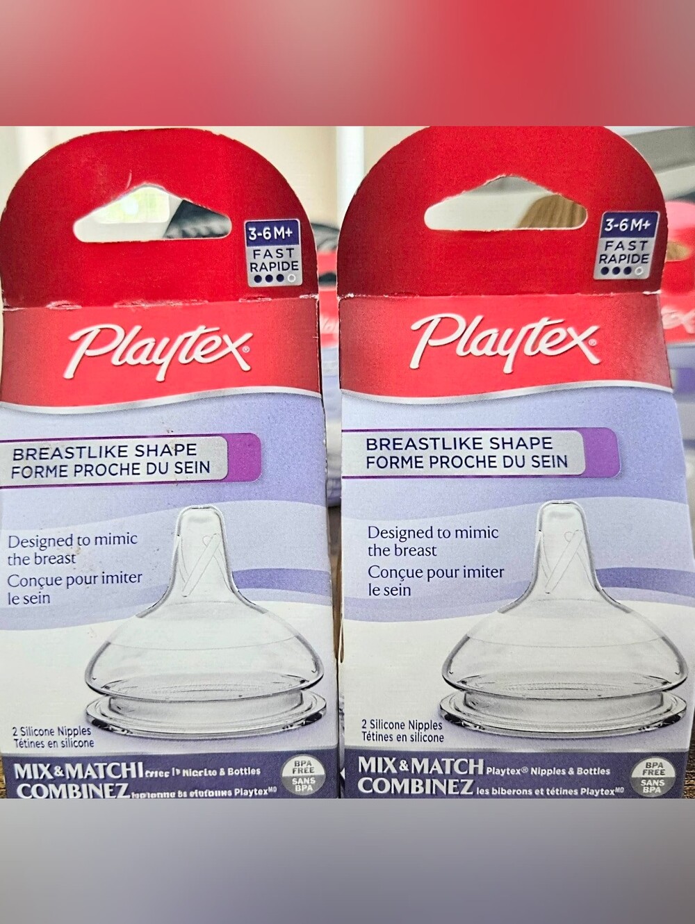Playtex Breast like Shape Baby (bottle) Nipples 3-6M+Rapid Flow 2pkX2ea Ventaire